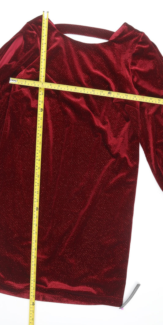 Dusk Women’s Red Velvet Shift Dress Size 10 Long Sleeve Party