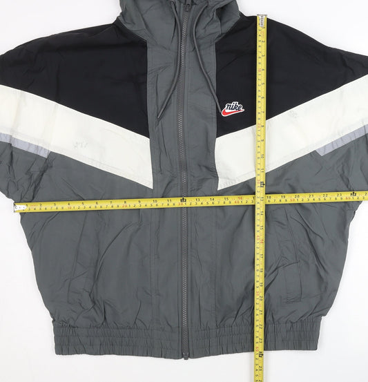 Nike Men’s Grey Black White Windbreaker Jacket M Hooded Lightweight