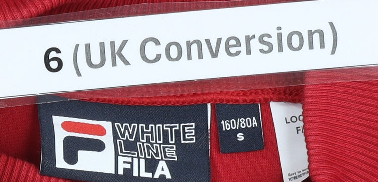 Fila Womens Red Sweatshirt UK 6 Cotton Blend Floral Logo Pullover