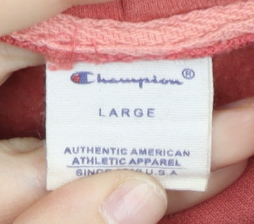 Champion Women’s Pink Pullover Hoodie Size L Logo Drawstring