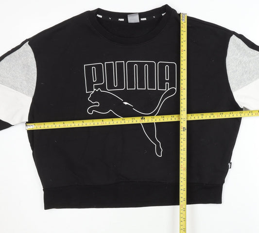 Puma Womens Black Sweatshirt M Pullover Logo Long Sleeve Sportswear