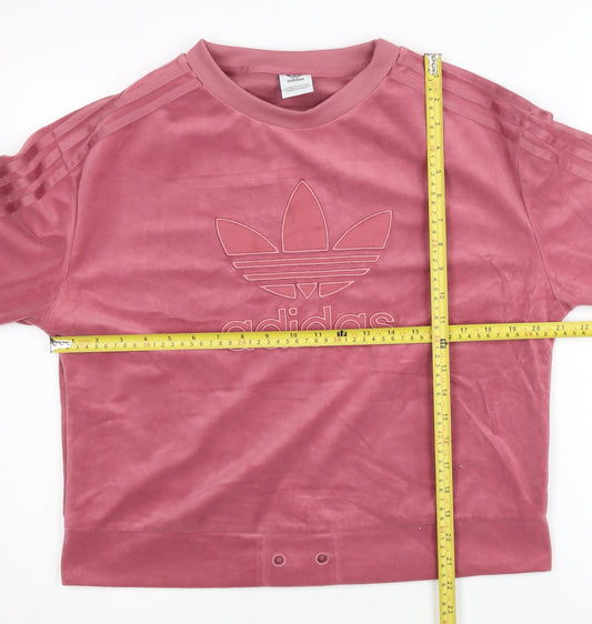 Adidas Women Pink Velour Logo Sweatshirt Size 10 Regular Fit