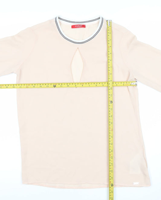 Guess Womens Beige Long Sleeve Chiffon Blouse Size S