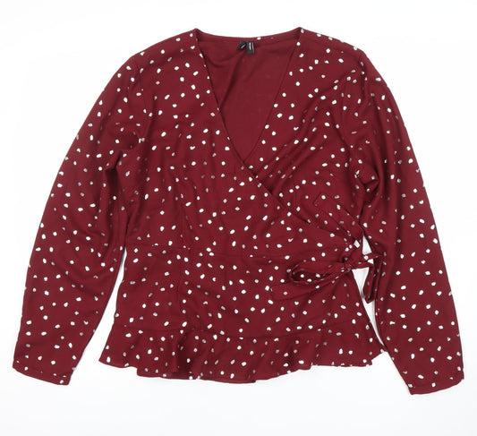 Womens UK Size XL VERO MODA Red Wrap Blouse