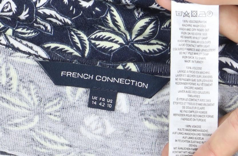 Brand and care label for French Connection Women’s Blue Floral Bodycon Dress, size UK 14