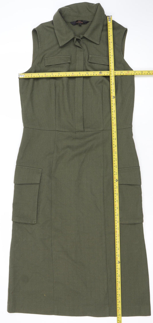 Next Women’s Green Shift Dress Size 12 Collared Sleeveless Workwear