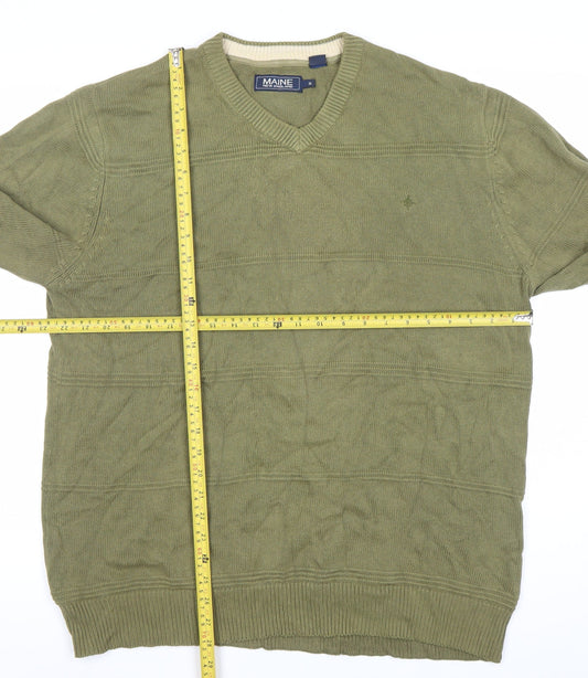 Maine New England Men’s Green Cotton V-Neck Pullover Jumper M