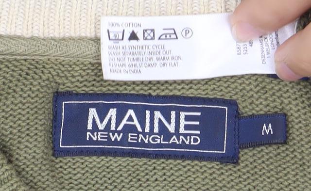 Maine New England Men’s Green Cotton V-Neck Pullover Jumper M