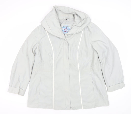 Fabiani Women Grey Hooded Rain Coat Jacket Size 16 Mid-Length