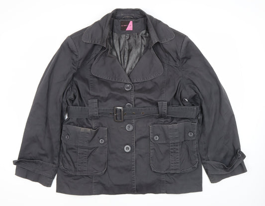 JO THIRTY Women's Black Trench Coat Size 22 Belted Mid-Length
