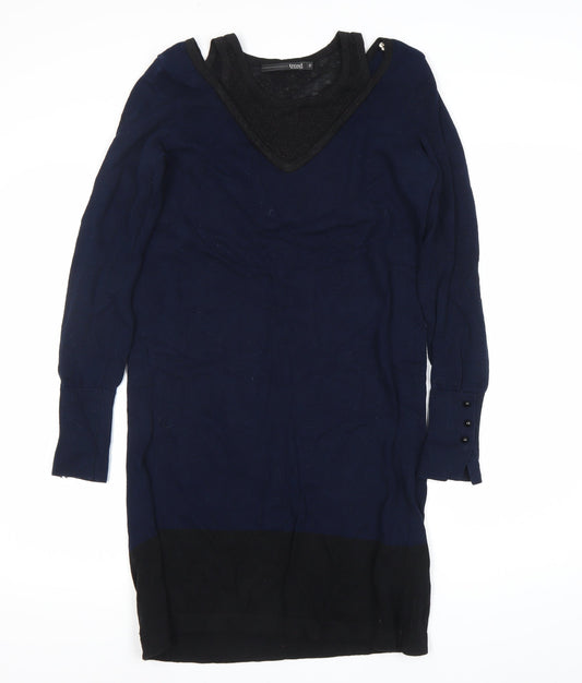Trend Women’s Blue Black Colourblock Jumper Dress Size 12 Long Sleeve Knit