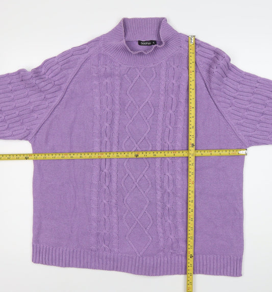 Boohoo Womens Purple XL Cable-Knit Mock Neck Jumper