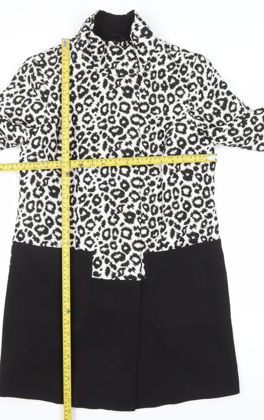 George Women’s Black White Leopard Print Coat Size 10 Mid-Length