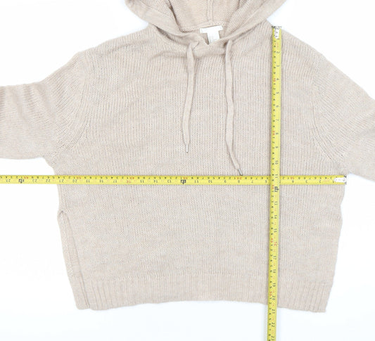 H&M Women’s Beige Hooded Knit Pullover Jumper XS Relaxed Fit