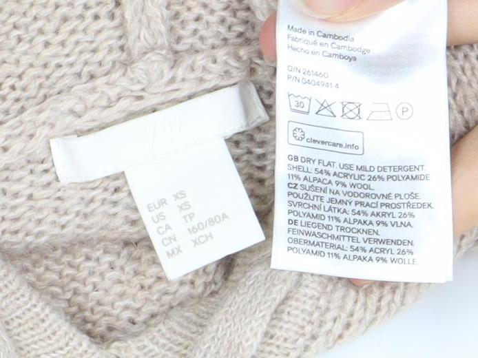 H&M Women’s Beige Hooded Knit Pullover Jumper XS Relaxed Fit