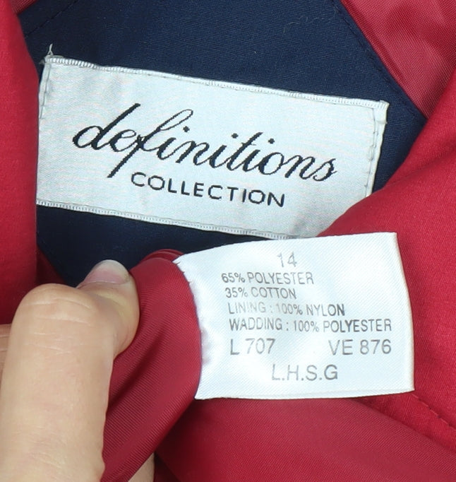 Definitions Collection Womens Red Jacket Size 14 Casual Mid-Length