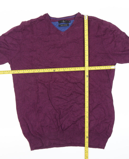 Jeff Banks Men's Purple Cotton V-Neck Pullover Jumper Size M