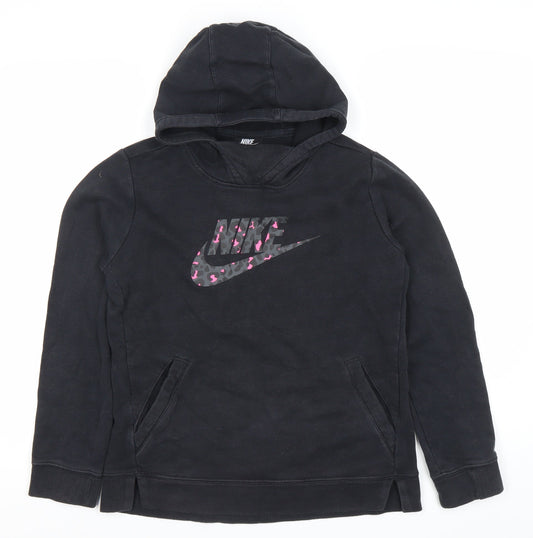 Nike Girls Black Pullover Hoodie XL 14-15 Years Logo Fleece Sweatshirt