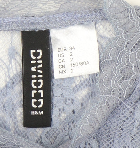 Womens UK Size 6 H&M Blue Cropped Blouse