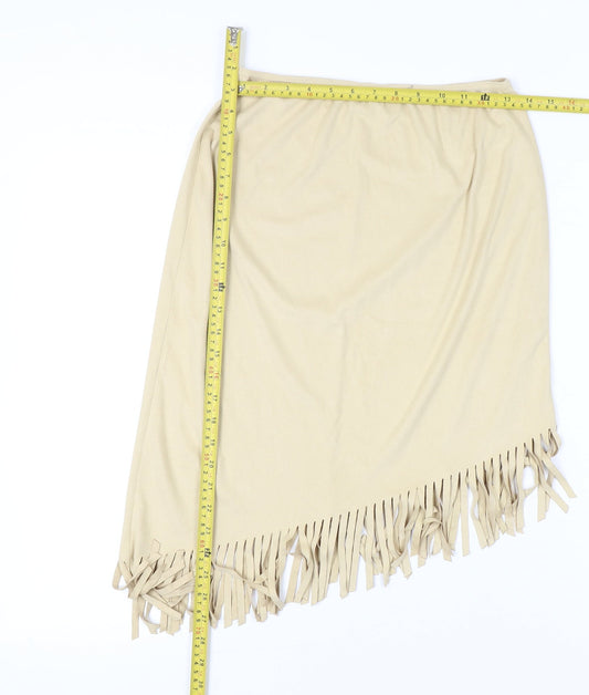 New Look Women Beige Suede Fringe Wrap Skirt Size 12 Boho Festival