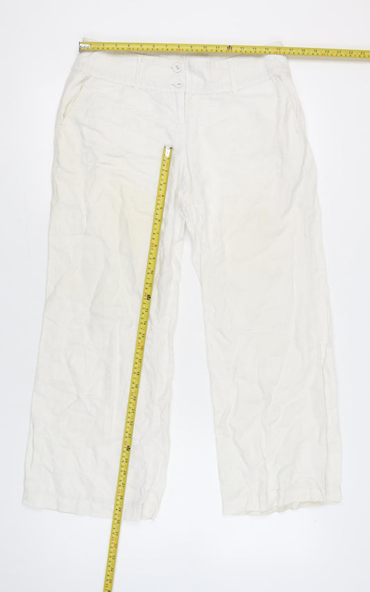 Monsoon Women Ivory Linen Wide-Leg Trousers Size 14