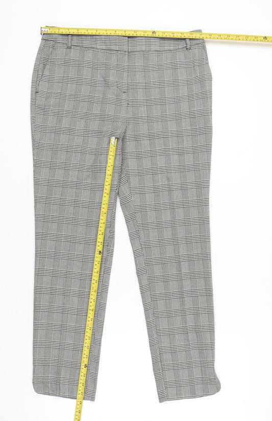 Tu Women Grey Check Chino Trousers Size 14 Regular Workwear
