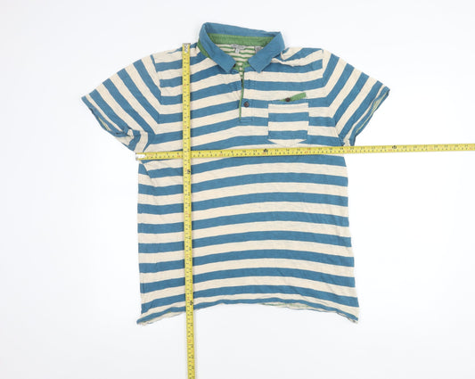 Ted Baker Men's Blue Striped Polo Shirt Size L Cotton Casual
