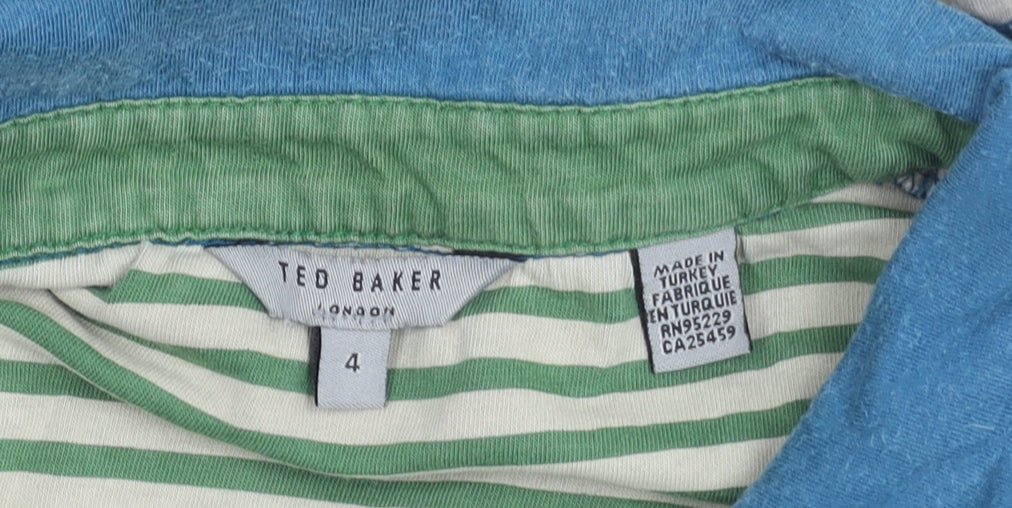 Ted Baker Men's Blue Striped Polo Shirt Size L Cotton Casual