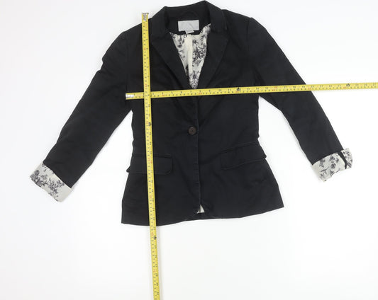 H&M Women's Black Size 6 Cotton Blend One-Button Blazer Jacket