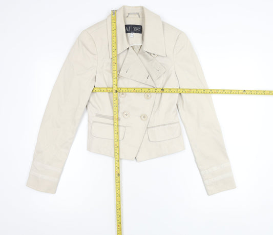 Armani Jeans Women Beige Cotton Pea Jacket Size 10 Collared