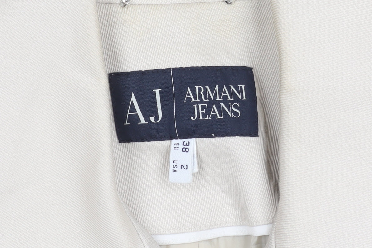 Armani Jeans Women Beige Cotton Pea Jacket Size 10 Collared