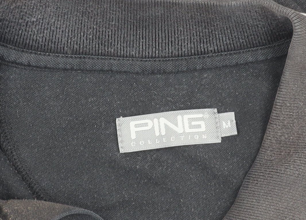 PING Men’s Black Polo Shirt M Short Sleeve Cotton Blend Golf Top