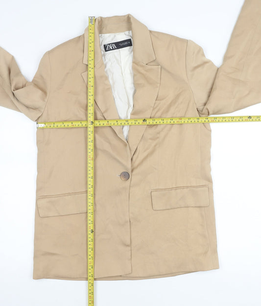 Zara Womens Beige Blazer Jacket Size S Regular Fit One Button