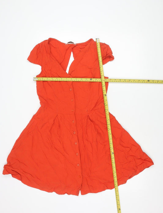 Miss Selfridge Women’s Red Skater Dress Size 12 Puff Sleeve Cut Out