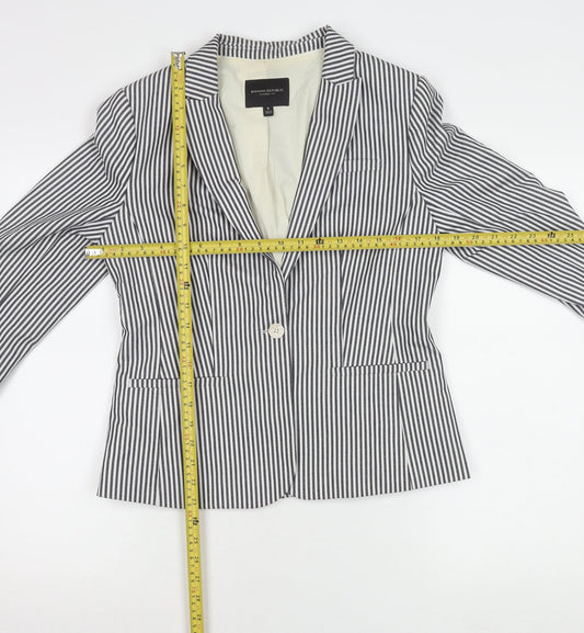 Banana Republic Women Black Striped Blazer Size 10 Classic Fit