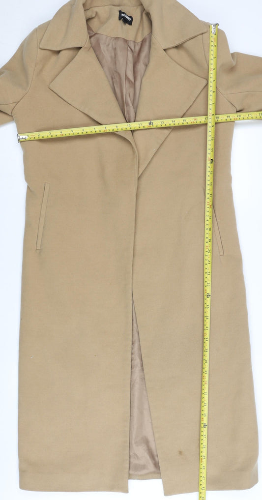 Missguided Womens Beige Long Overcoat Size 8 Regular Fit Lined