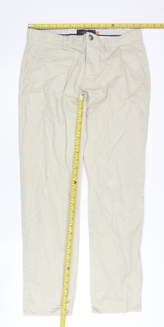 Next Men's Beige 32R Straight Fit Chino Trousers with Belt