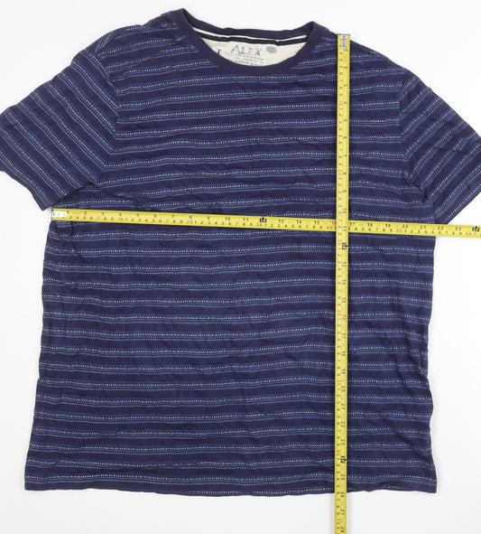 Jasper Conran Men’s Blue Striped Cotton Crew Neck T-Shirt XL