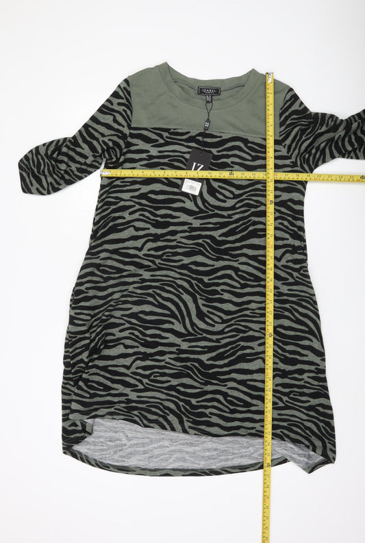 Izabel London Women’s Green Animal Print Shift Dress Size 10 Hi-Low