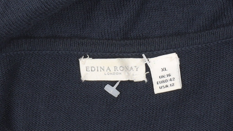 Edina Ronay Women’s Blue Lace Button Cardigan UK 16 XL Scoop Neck