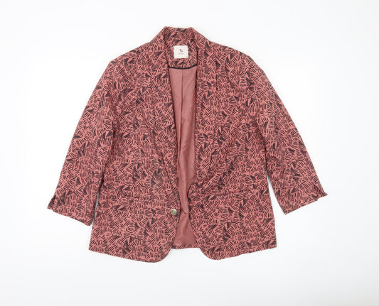 Additional front view of Tu Woman Pink Black Print Blazer Jacket, size 12, Regular Fit