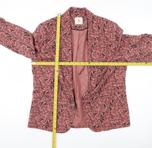 Tu Woman Pink Black Print Blazer Jacket Size 12 Regular Fit