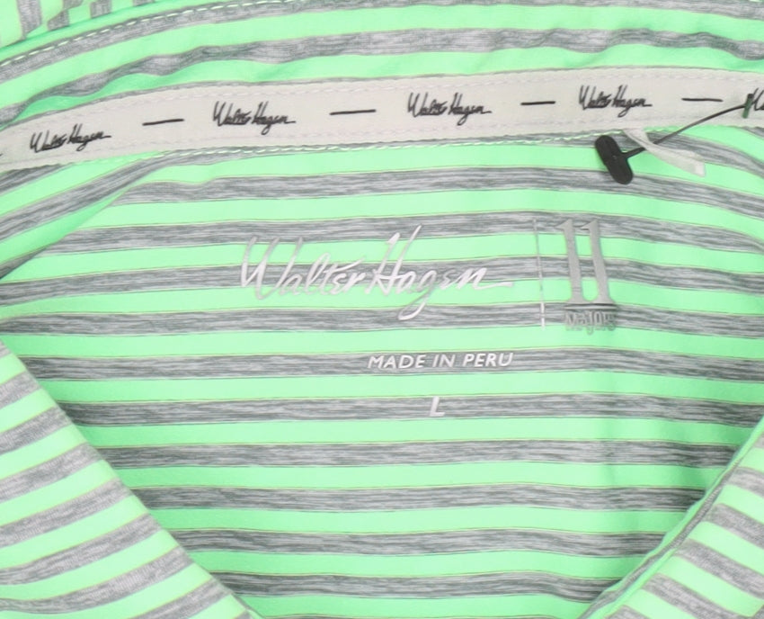 Walter Hagen Men’s Green Striped Polo Shirt L Golf Activewear