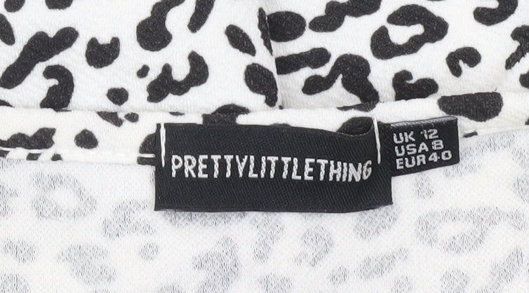 PrettyLittleThing Womens White Leopard Print Skater Dress Size 12