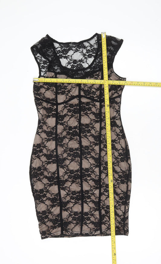 Jane Norman Women’s Black Lace Bodycon Dress Size 12 Sleeveless Partywear