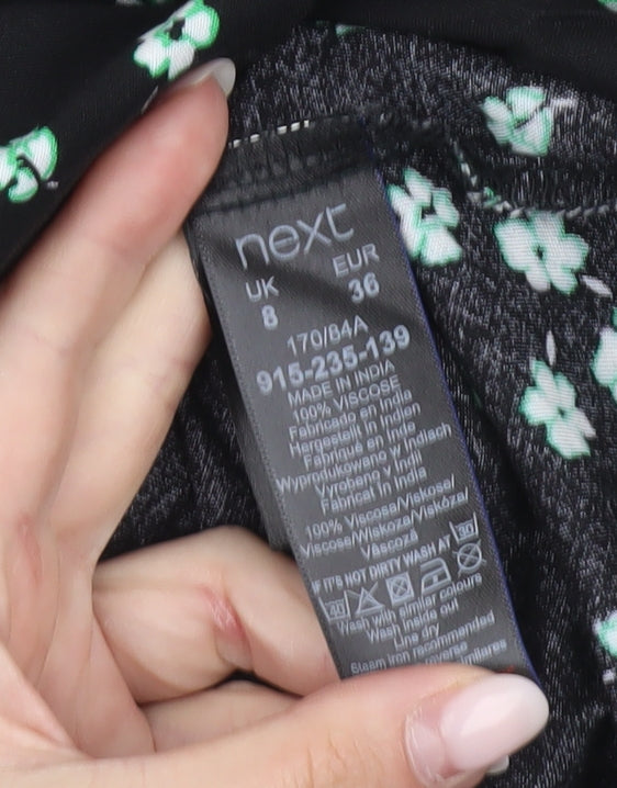 Next Women’s Black Floral Wrap Dress Size 8 Knee Length Viscose