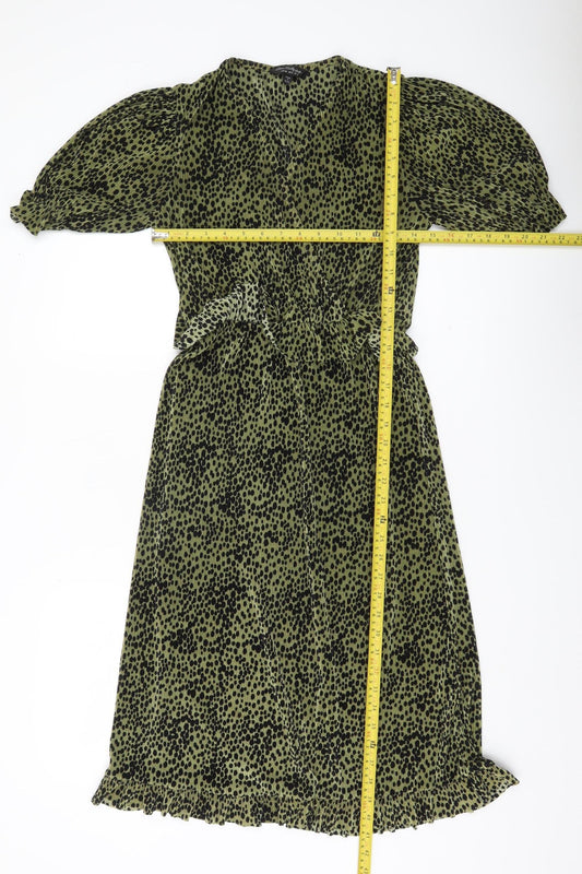 Miss Selfridge Women’s Green Animal Print Midi Dress Size 8