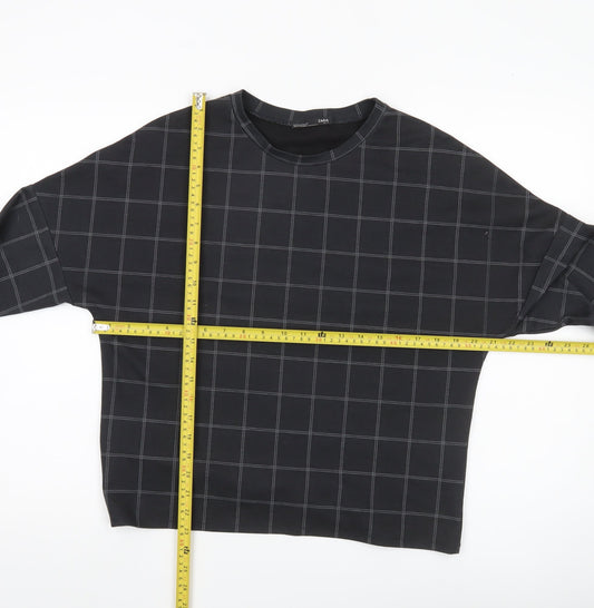 Zara Women Black Check Blouse Long Sleeve Basic Style Size S