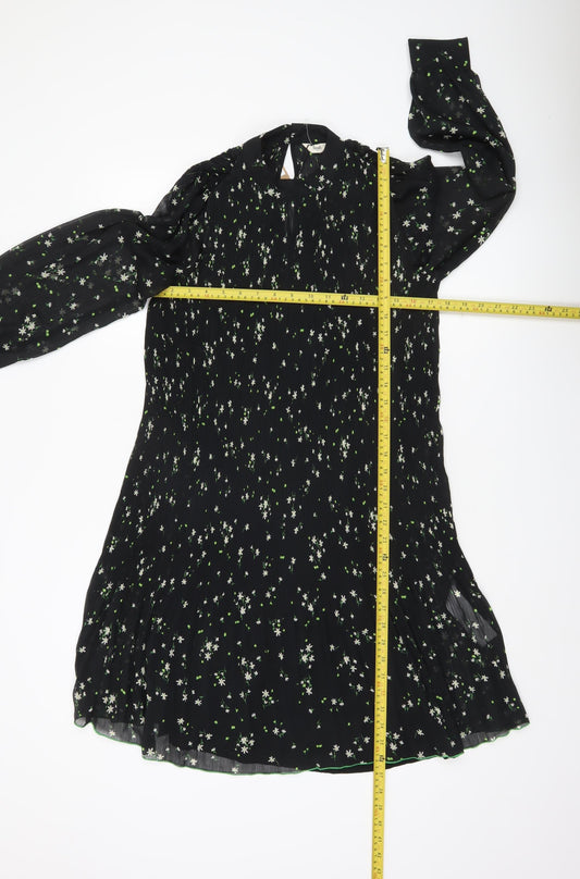 Hush Women’s Black Floral Shift Dress Size 10 Long Sleeve Knee Length