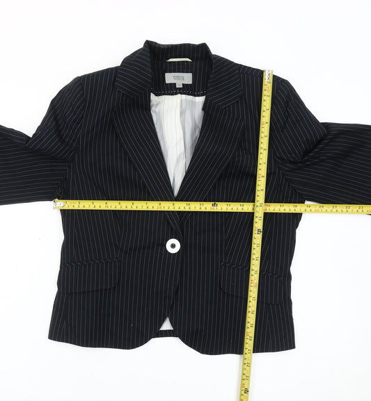 Marks and Spencer Women Black Pinstripe Blazer Size 14 Single Breasted